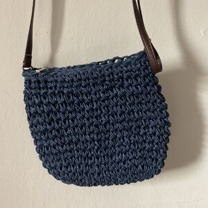 Navy Blue Woven Crossbody Bag